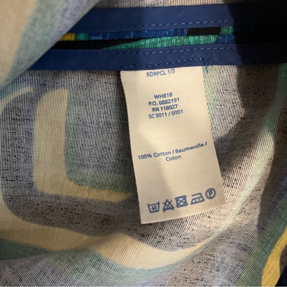 Boden Blue and Green Geometric Button Down Midi Dress - Picture 6 of 12